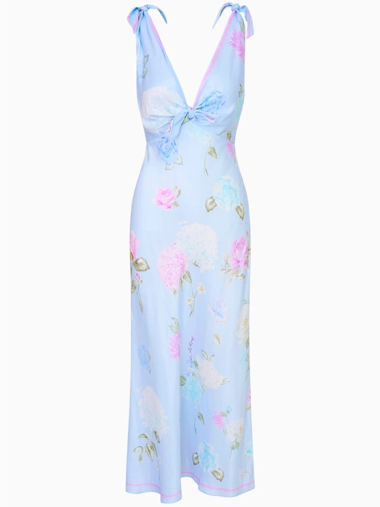 LoveShackFancy Dresses & Skirts - LoveShackFancy Perri Floral Scarf Tie-Shoulder Maxi Dress - Light Blue